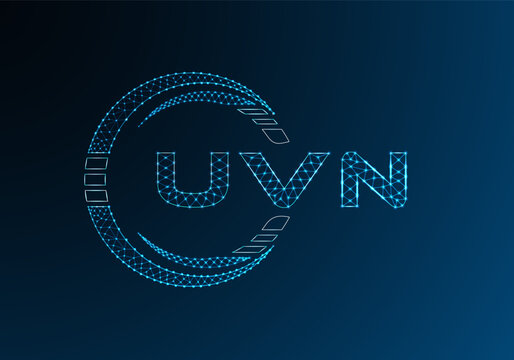 UVN low poly letter logo vector design. UVN lower poly logo design. Low poly logo.
