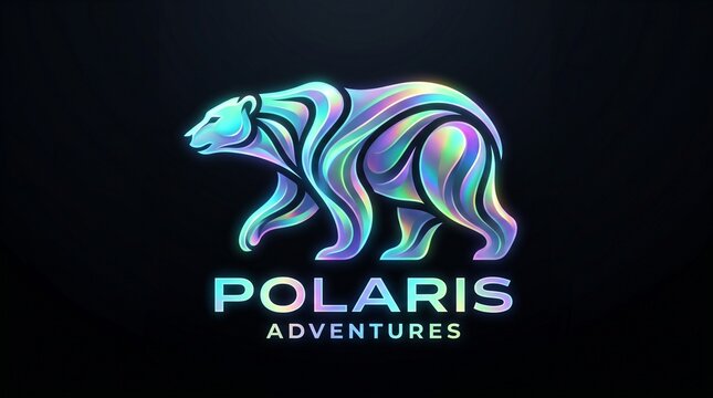 3D iridescent polar bear logo for "POLARIS ADVENTURES"
