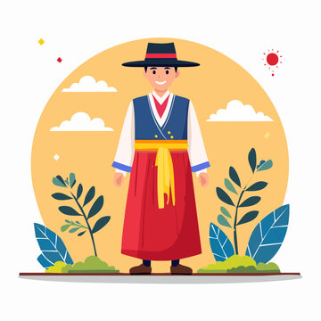 Man in Traditional Korean Hanbok and Hat