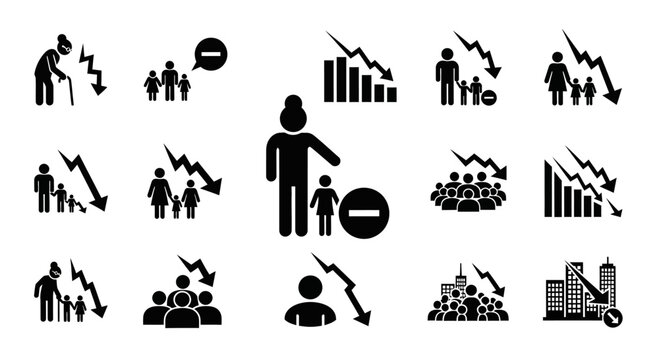 Decline in Birth Rate Icons Depict Economic and Social Challenges