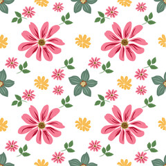 Fototapeta premium Soft Floral Seamless Pattern with Pastel Flowers and Leaves on Light Background 