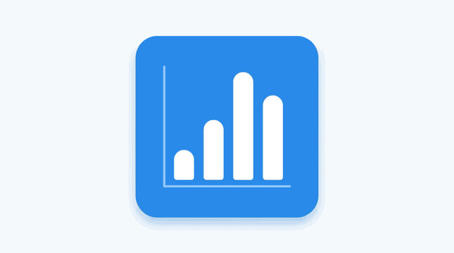 A blue square icon with a white bar chart graph