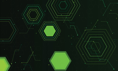 Obraz premium Abstract green hexagonal network pattern with digital connections background technology