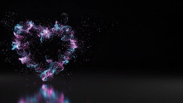 Futuristic glowing heart pulse from soft particles minimal scene right copy space