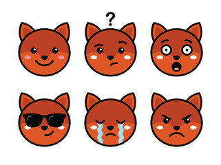 Fototapeta premium Cartoon Fox Emoticons Expressing Various Emotions and Feelings.