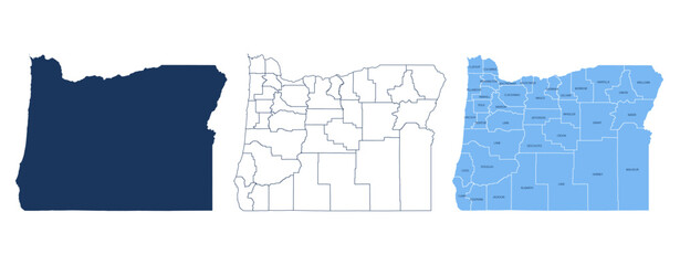 Oregon Counties Map with Labels – State Silhouette and County Boundaries Vector © Mapdeviser