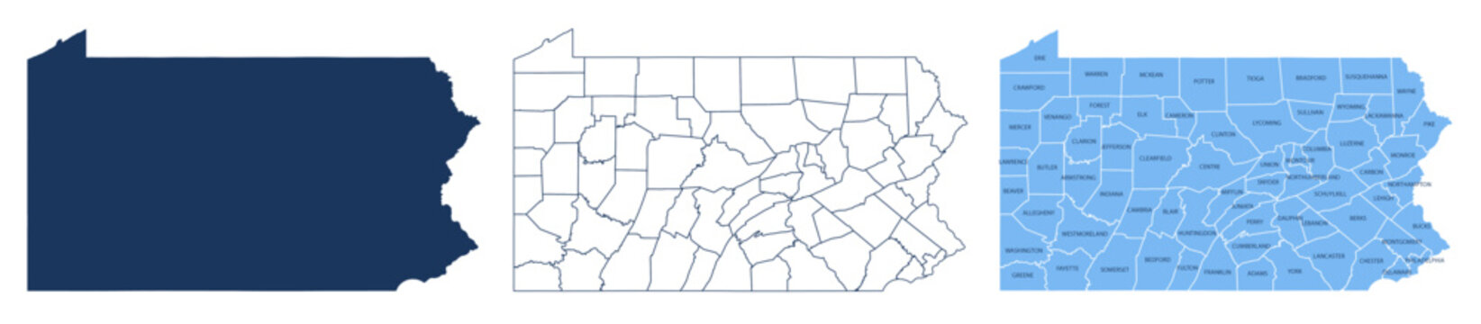 Pennsylvania Counties Map with Labels &ndash; State Silhouette and County Boundaries Vector