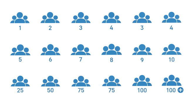 Group of People Icons Showing Increasing Numbers and Crowd Sizes