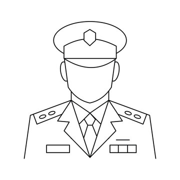 Military officer avatar vector line art icon wearing uniform and cap.Editable stroke, Vector illustration, Line art Icon, Symbols.
