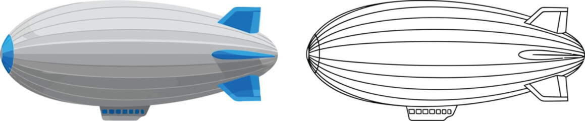 White blimp or airship illustration front and top view flat vector design for aviation or transport concepts isolated on white © Naveed