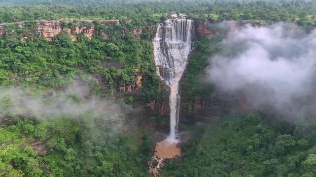 Aerial View of Waterfall During Monsoon in Rohtas Bihar India