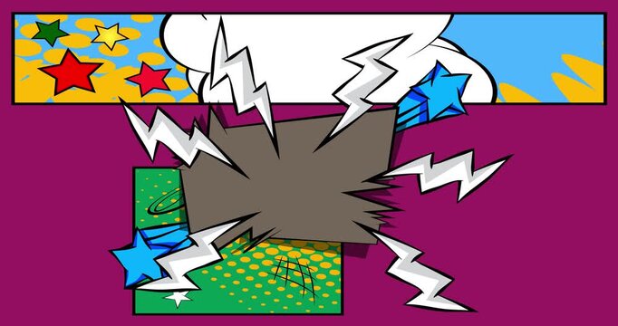 Cartoon background animation, comic book backdrop video. Retro comics pop art design.