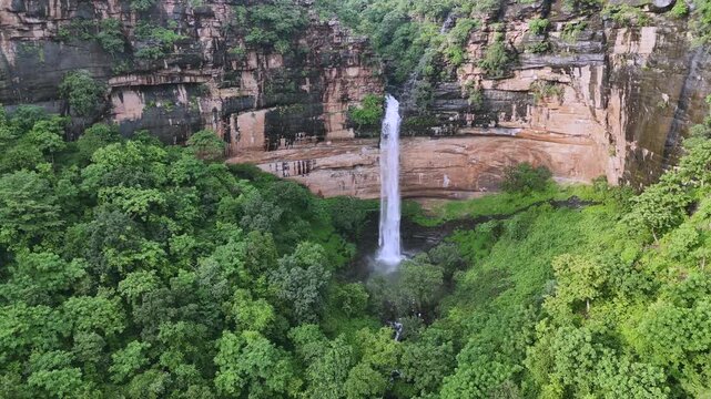 Aerial View of Waterfall During Monsoon in Rohtas Bihar India