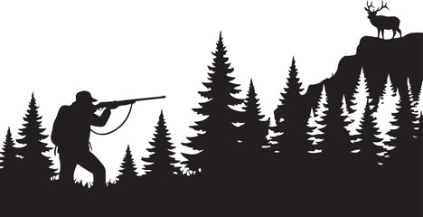 Fototapeta premium hunter, silhouette, forest, wildlife, deer, hunting scene, black