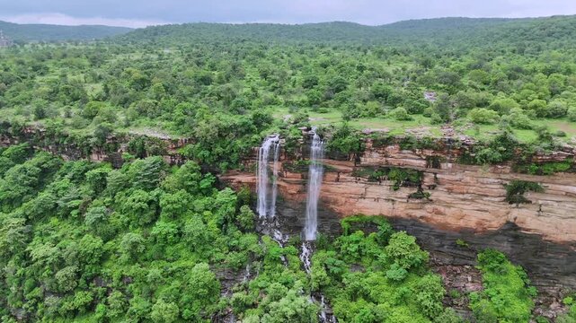 Aerial View of Waterfall During Monsoon in Rohtas Bihar India