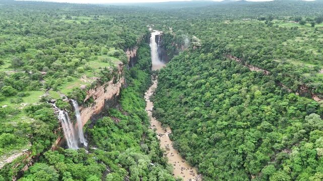 Aerial View of Waterfall During Monsoon in Rohtas Bihar India