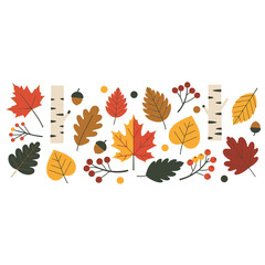 Fototapeta premium Autumn Leaves and Acorns Border, Fall Season Nature Elements, Vector Illustration