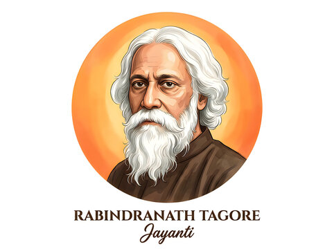 Portrait of rabindranath tagore in circular frame on white background