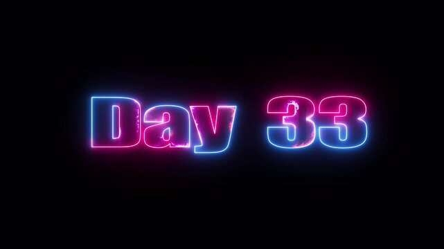 Day 33 neon text glowing effect, dark background, pink and blue light, Neon Lights, Title Card