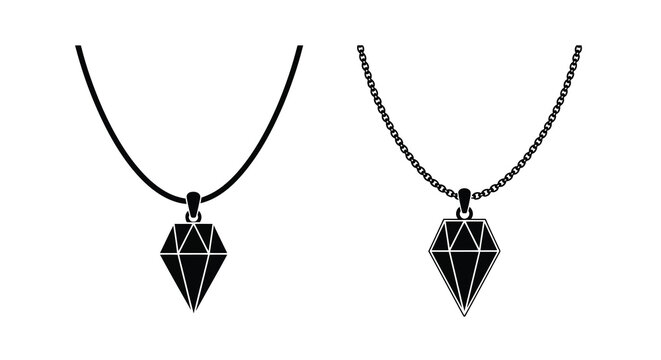 Necklaces with diamond pendants black silhouette on white background