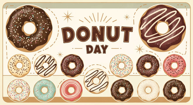 Donut Day, assorted donuts, sweet treats, dessert icons, vector graphics