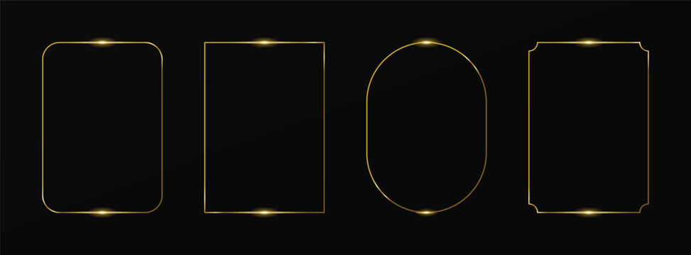 Luxury Thin Golden Rectangular Frame Border Vector Set