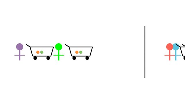 Minimalist Animation of People with Shopping Carts Queueing at a Supermarket Checkout