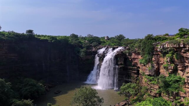 Aerial View of Waterfall During Monsoon in Rohtas Bihar India