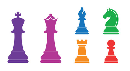 colorful chess pieces silhouettes on white background © Rahul