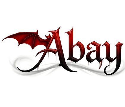 Dark gothic logo design featuring the word &ldquo;Abay&rdquo; with a dramatic red gradient and bat wing element. Horror-inspired typography with dripping effects, perfect for Halloween, vampire themes.