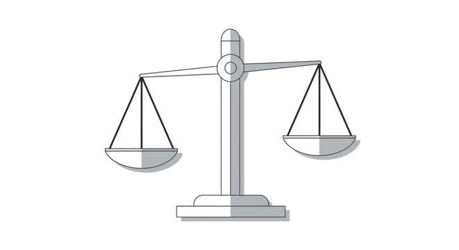 Balance scale illustration on white background, weighing justice, law, and fairness concept.