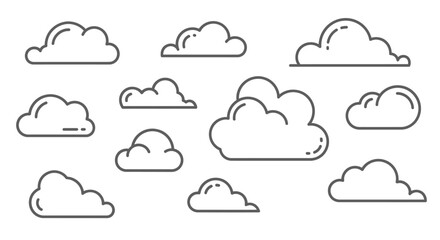 Obraz premium Cloud Shapes Vector Set - Simple Outline Icons for Sky and Weather Design