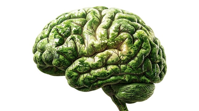 Healthy Green Brain Representation For Medical And Science Concepts With White Background For Copy Space