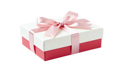 Obraz premium Elegant white and pink gift box with a delicate pink ribbon bow, symbolizing love, celebration, and special occasions