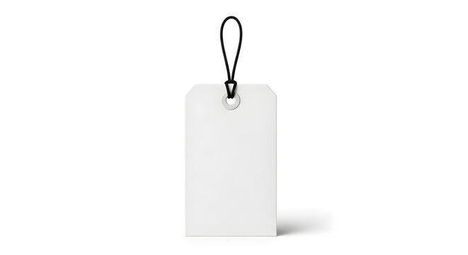 A blank white tag with a string for branding or product information, isolated on a white background, ready for customization