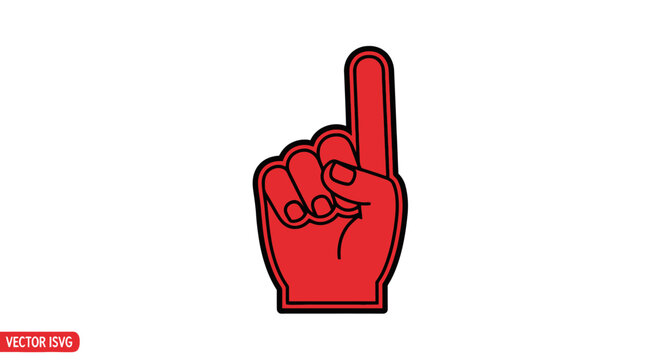 Red Foam Finger Hand, Number One Gesture, Sports Fanatic Celebration, Vector Illustration