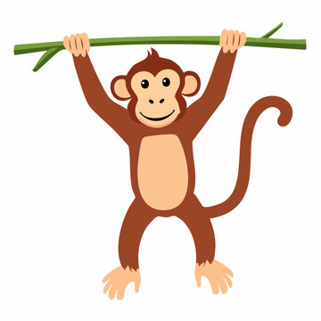 Cartoon Monkey Hanging from a Branch