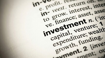 Fototapeta premium investment, capital, finance, business, profit, growth, asset - a dictionary definition concept highlighting economic wealth, funding, and financial planning for future success.