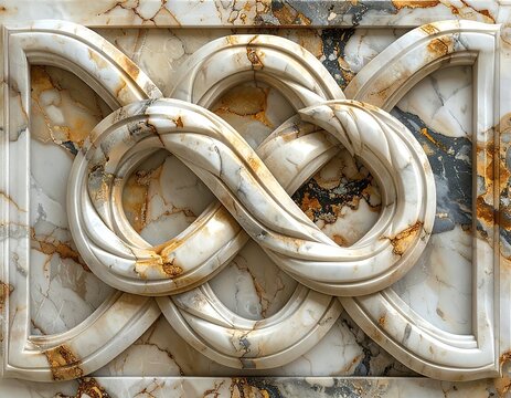 Intricate marble carving showcasing an infinity knot design, set in a patterned slab