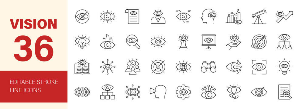 Vision icon set. Editable line icons. Vector illustration.