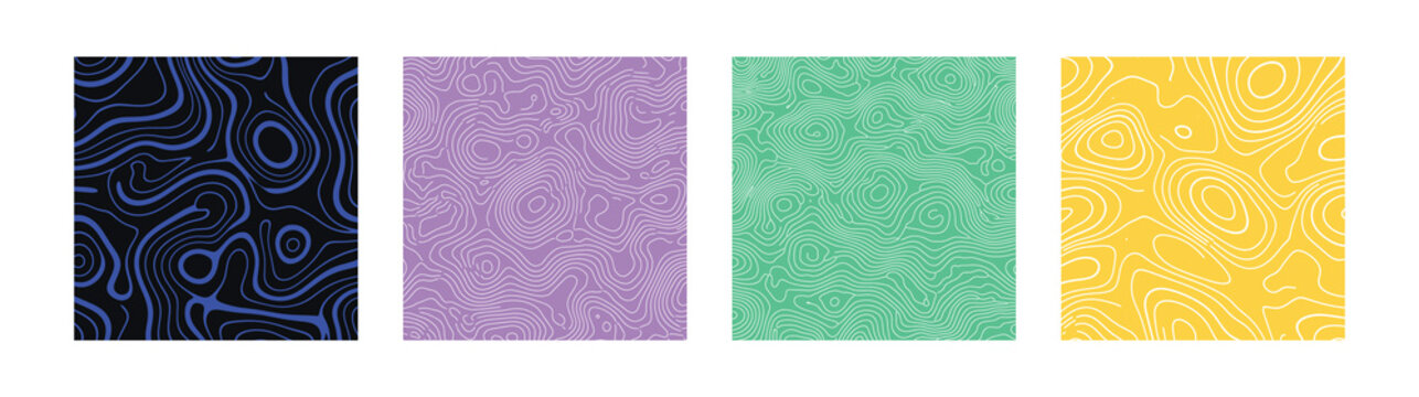 Collection of four colorful abstract topographic pattern designs