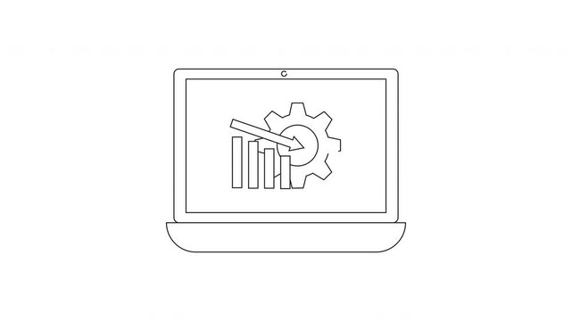Laptop displaying financial chart with gear icon symbolizing business process.