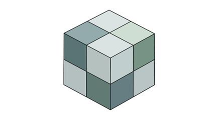 Fototapeta premium Abstract Cube With Pixelated Squares, Geometric Shape, Isometric View, Cool Tones