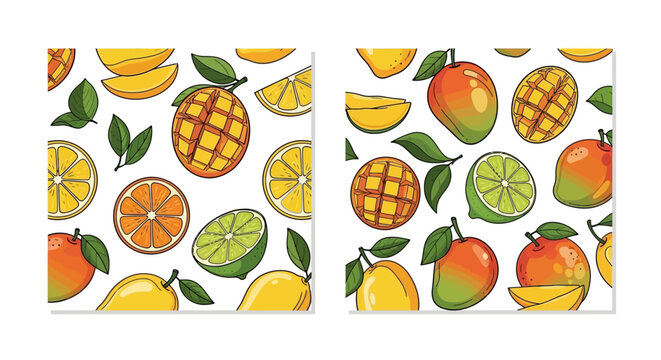 Colorful illustration of various citrus fruits.