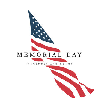 Memorial Day patriotic logo with artistic USA flag and remember and honor typography for stickers and cards