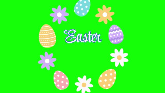 Easter sale banner with colorful eggs and flowers on green background holiday shopping concept