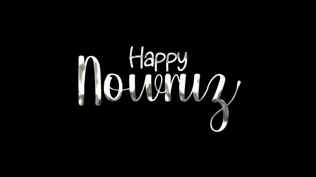 Happy nowruz in elegant silver script on a black background. Perfect for nowruz celebrations social media posts, greeting cards, and festive advertisements.
