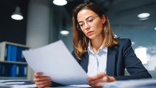 Professional attorney reviewing a concerning legal letter regarding client case in modern office. Focused lawyer analyzing documents, paperwork.