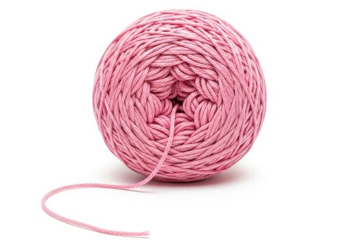 Ball of pink cotton yarn thread for knitting and needlework hobby art
