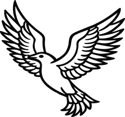 Obraz premium Black and white illustration of a flying dove with outstretched wings